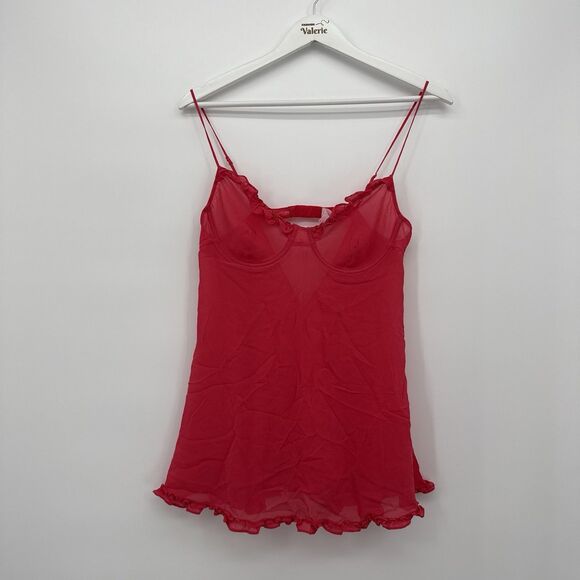 Victoria's Secret Vintage 2000s Hot Pink Silk Lingerie Sheer Mini Dress 36C - Picture 1 of 12